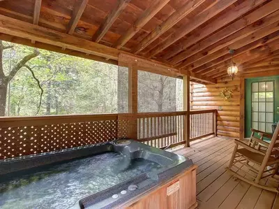 Hot tub in a secluded pet friendly cabin