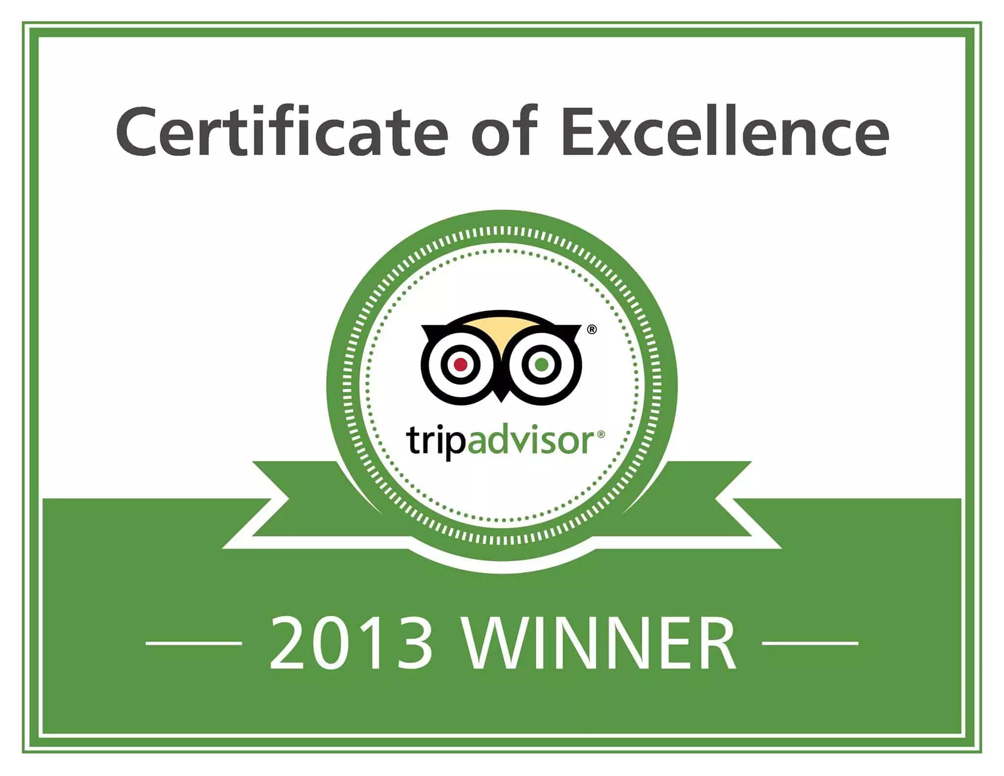 TripAdvisor Certificate of Excellence for 2013